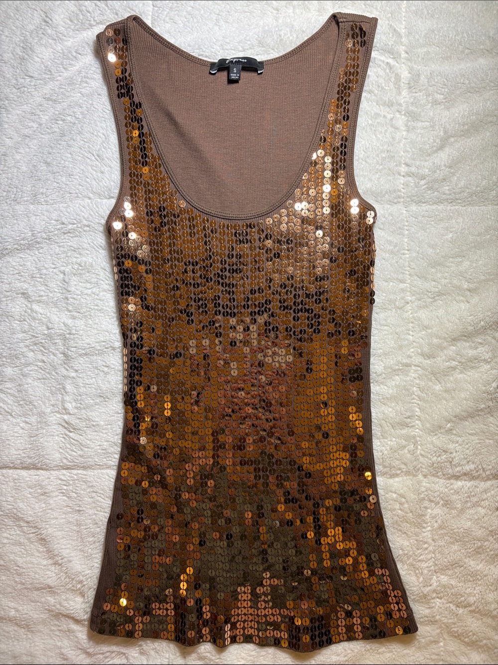 Y2K ExpressSequin Scoop Neck Tank Top - Brown